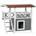 Pet House Wooden Cat House Shelter With Balcony Roof Supplier